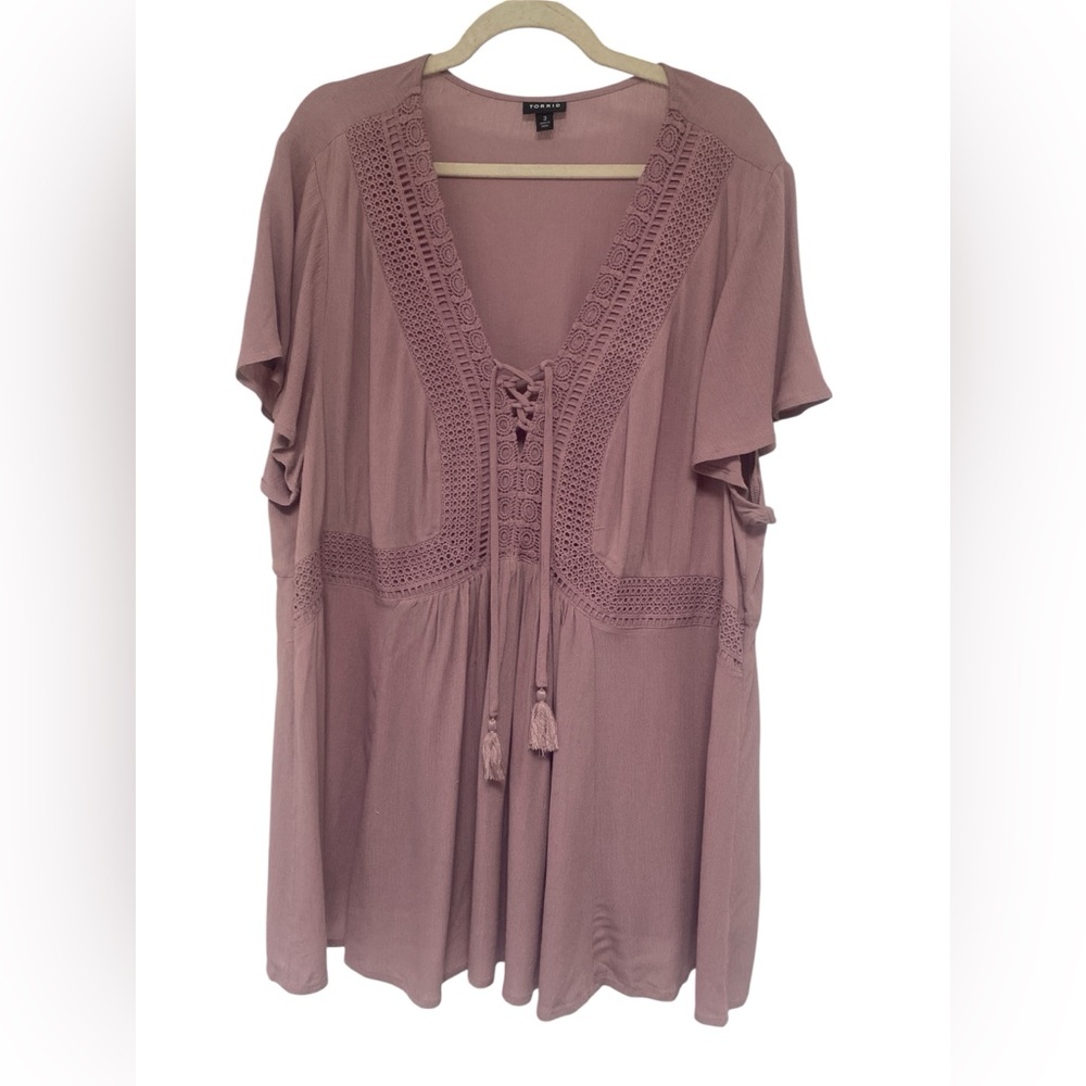 Torrid Mauve Lace-Up Tunic Top GUC 3